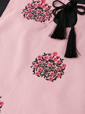 Women's pink Khadi Print Straight Polysilk Kurta 5