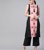 Women's pink Khadi Print Straight Polysilk Kurta With Palazzo
