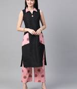 Women's black Solid Straight Polysilk Kurta