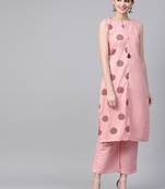 Women's pink Khadi Print Straight Polysilk Kurta With Palazzo
