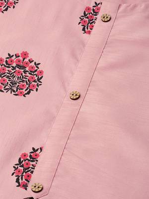 Women's pink Khadi Print Straight Polysilk Kurta With Palazzo 5