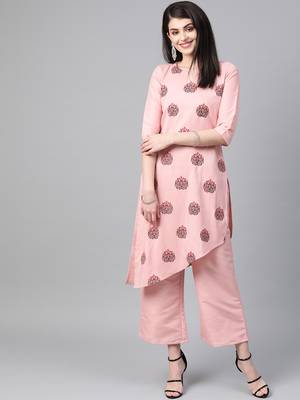Women's pink Khadi Print Flared Polysilk Kurta 1