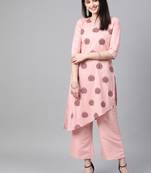 Women's pink Khadi Print Flared Polysilk Kurta
