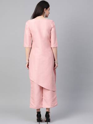 Women's pink Khadi Print Flared Polysilk Kurta 2