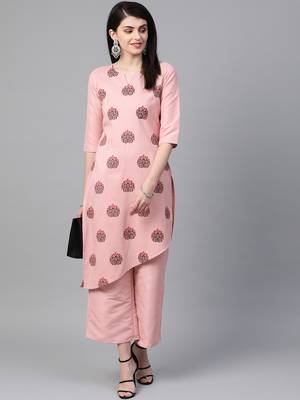 Women's pink Khadi Print Flared Polysilk Kurta 3