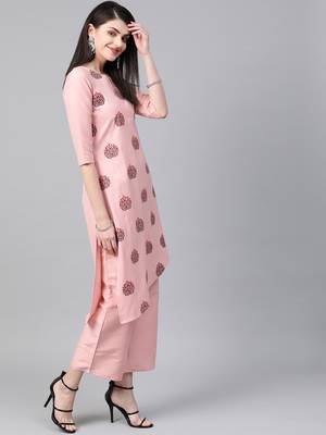 Women's pink Khadi Print Flared Polysilk Kurta 4