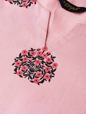 Women's pink Khadi Print Flared Polysilk Kurta 5