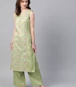 Women's green Khadi Print Straight Polysilk Kurta
