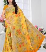 Yellow printed Chiffon Saree with Blouse