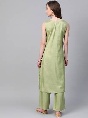 Women's green Khadi Print Straight Polysilk Kurta With Palazzo 2