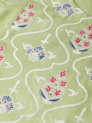 Women's green Khadi Print Straight Polysilk Kurta With Palazzo 5