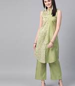 Women's green Khadi Print Straight Polysilk Kurta
