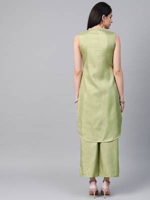 Women's green Khadi Print Straight Polysilk Kurta 2