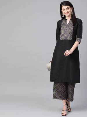Women's black Khadi Print Straight Polysilk Kurta 3