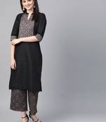 Women's black Khadi Print Straight Polysilk Kurta With Palazzo