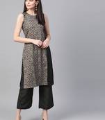 Women's black Khadi Print Straight Polysilk Kurta