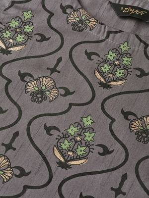 Women's grey Khadi Print Straight Polysilk Kurta With Palazzo 5