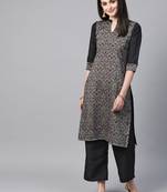 Women's grey Khadi Print Straight Polysilk Kurta With Palazzo