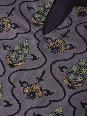 Women's grey Khadi Print Straight Polysilk Kurta With Palazzo 5