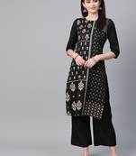 Women's black Khadi Print Straight Polysilk Kurta