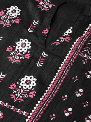 Women's black Khadi Print Straight Polysilk Kurta With Palazzo 5