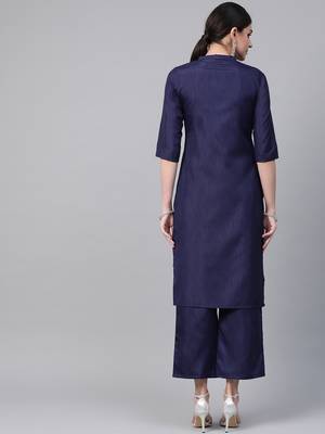 Women's blue Khadi Print Straight Polysilk Kurta 2
