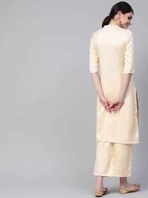 Women's cream Khadi Print Straight Polysilk Kurta 2
