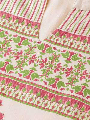 Women's cream Khadi Print Straight Polysilk Kurta 5
