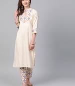 Women's cream foil Print Straight Polysilk Kurta