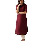 maroon rayon plain long-kurtis For Women