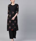 Women's black Khadi Print Straight Rayon Kurta