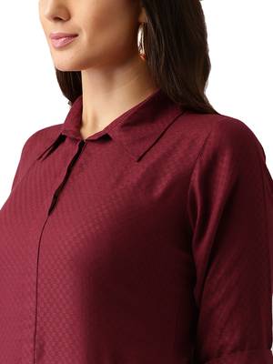 maroon rayon plain long-kurtis For Women 2