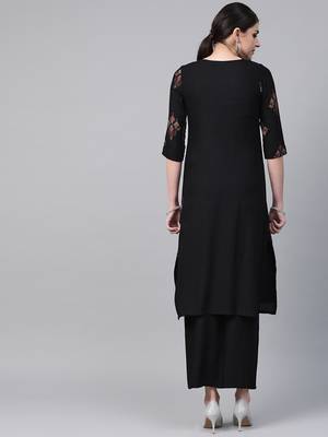 Women's black Khadi Print Straight Rayon Kurta 2
