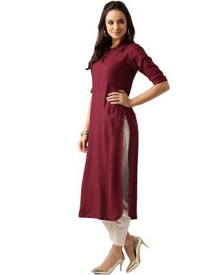 maroon rayon plain long-kurtis For Women 3