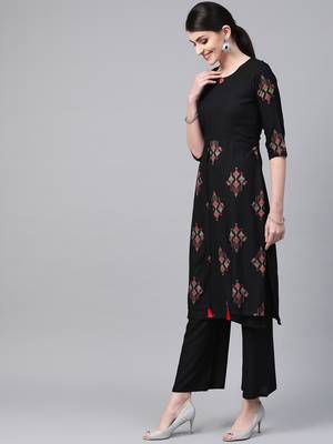 Women's black Khadi Print Straight Rayon Kurta 4