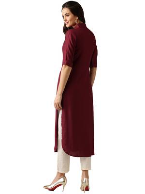 maroon rayon plain long-kurtis For Women 5