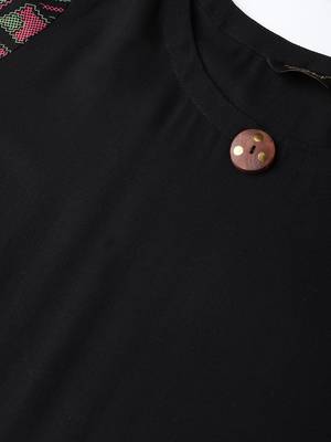 Women's black Khadi Print Straight Rayon Kurta 5