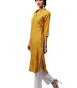 yellow rayon plain long-kurtis For Women