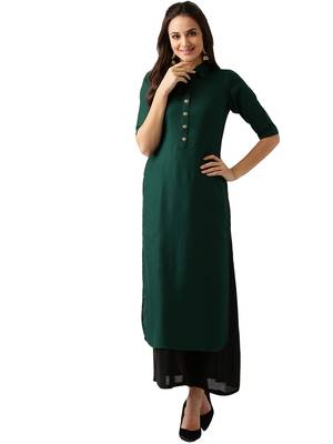 green rayon plain long-kurtis For Women 1