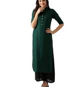 green rayon plain long-kurtis For Women