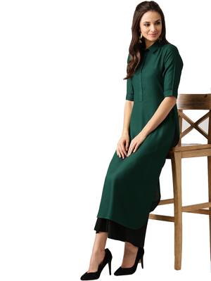 green rayon plain long-kurtis For Women 2