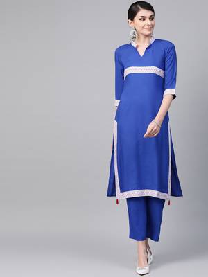 Women's blue Solid Straight Rayon Kurta 1