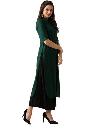 green rayon plain long-kurtis For Women 3