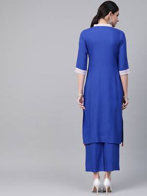 Women's blue Solid Straight Rayon Kurta 2