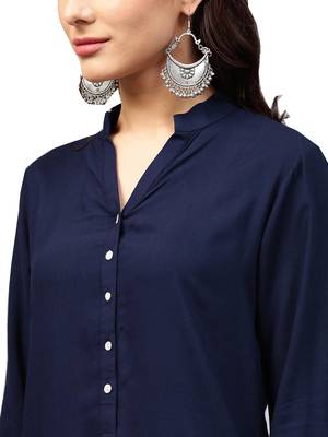 blue rayon plain long-kurtis For Women 2