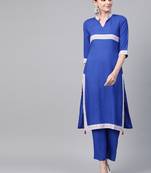 Women's blue Solid Straight Rayon Kurta With Palazzo