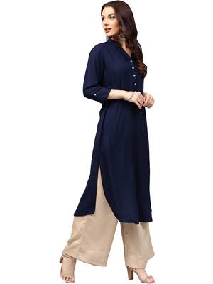 blue rayon plain long-kurtis For Women 5