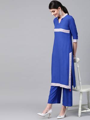 Women's blue Solid Straight Rayon Kurta With Palazzo 3
