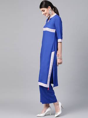 Women's blue Solid Straight Rayon Kurta With Palazzo 4