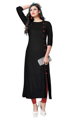 black rayon plain long-kurtis For Women 1